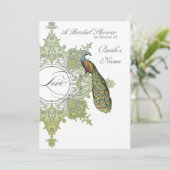 Baroque Peacock Brautparty Einladung Limones Olive (Stehend Vorderseite)