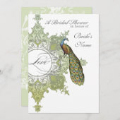 Baroque Peacock Brautparty Einladung Limones Olive (Vorne/Hinten)