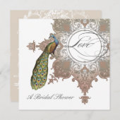 Baroque Peacock Brautparty Einladung - Mocha Tan (Vorne/Hinten)