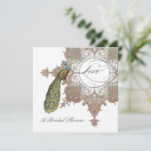 Baroque Peacock Brautparty Einladung - Mocha Tan (Stehend Vorderseite)