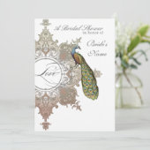 Baroque Peacock Brautparty Einladung - Mocha Tan (Stehend Vorderseite)
