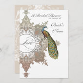 Baroque Peacock Brautparty Einladung - Mocha Tan (Vorne/Hinten)