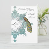 Baroque Peacock Brautparty Einladung, Wasserpark C Einladung (Stehend Vorderseite)