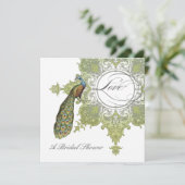 Baroque Peacock Brautparty Einladung, Wasserpark C Einladung (Stehend Vorderseite)