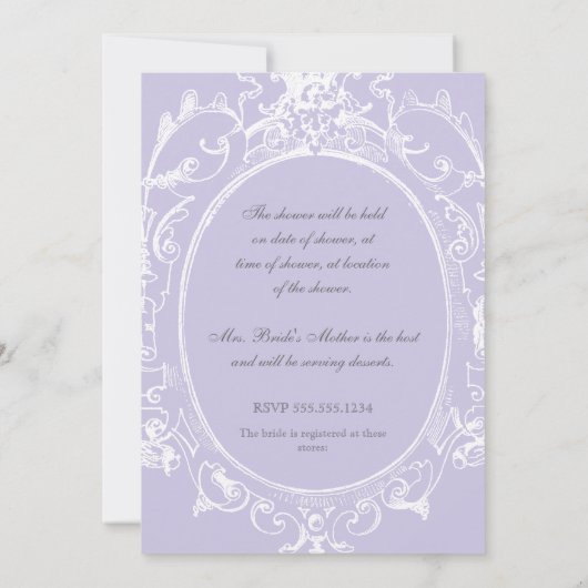 Baroque Peacock Brautparty Einladung zur Lavendel (Rückseite)