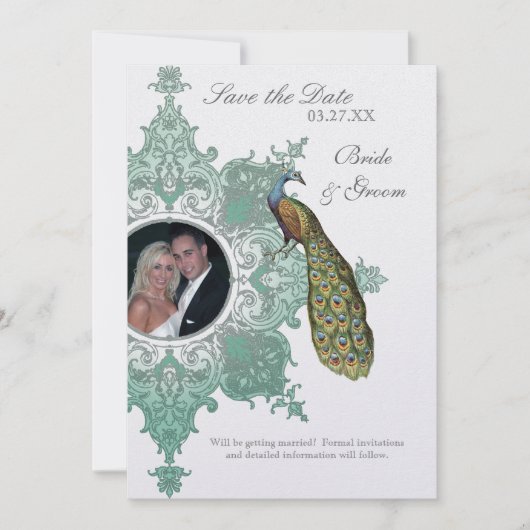 Baroque Peacock Save the Date einladen (Vorderseite)
