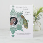 Baroque Peacock Save the Date einladen (Stehend Vorderseite)