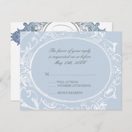 Baroque Peacock UAWG Response Card - Blau RSVP Karte (Vorne/Hinten)