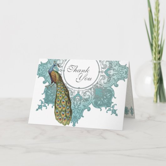 Baroque Peacock Wedding Danke Hinweis - Aqua Blue (Vorderseite)