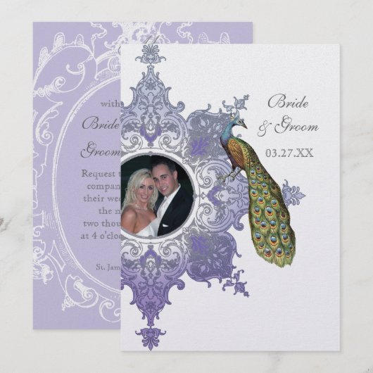 Baroque Peacock Wedding Einladung - Lavendel (Vorne/Hinten)