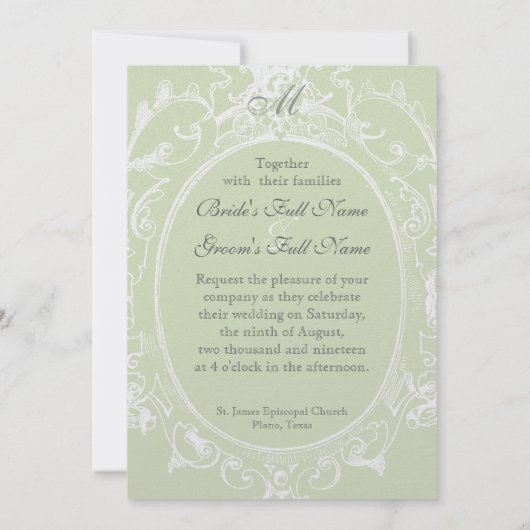 Baroque Peacock Wedding Einladung - Olivenöl Limon (Rückseite)