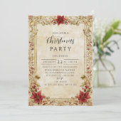 Baroque Poinsettia Elegance Christmas Einladung (Stehend Vorderseite)