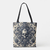 Baroque Punk - Gothic Skull Damask Floral Tasche (Rückseite)