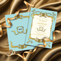 Baroque Regency Imitats Gold Blue Bow Wedding