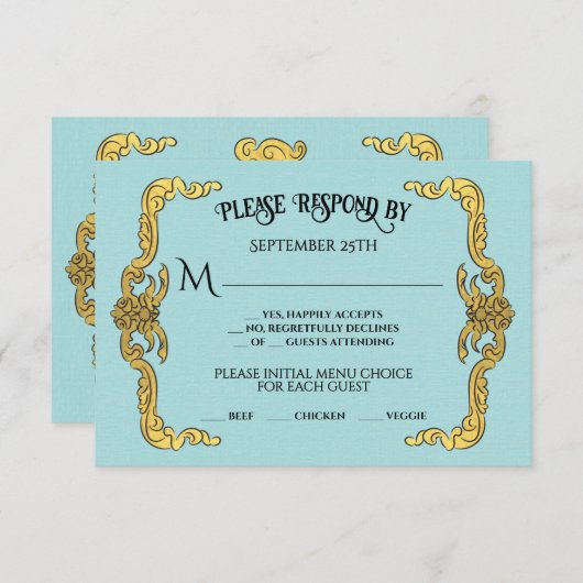 Baroque Regency Imitats Gold Blue UAWG Response Ca Einladung (Vorne/Hinten)