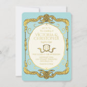 Baroque Regency Imitats Gold Blue Wedding Einladung (Vorderseite)