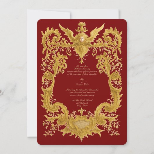 Baroque Rococo Color Cartouche Wedding Einladung (Vorderseite)