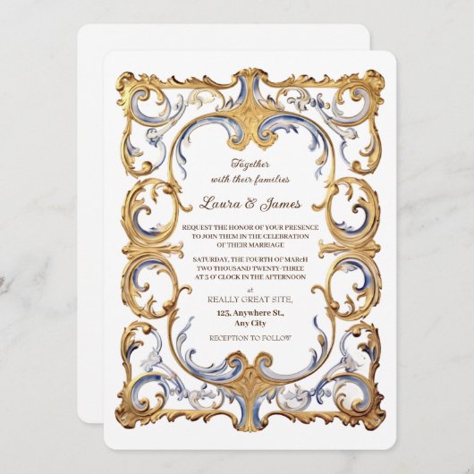 Baroque Rococo Luxurious Golden Swirls Wedding Einladung (Vorne/Hinten)