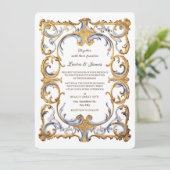 Baroque Rococo Luxurious Golden Swirls Wedding Einladung (Stehend Vorderseite)