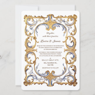 Baroque Rococo Luxurious Golden Swirls Wedding Einladung
