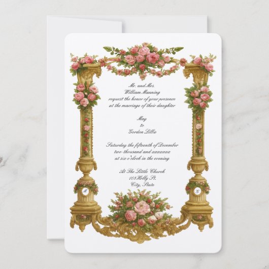 Baroque Rococo Pedestal Color Frame Wedding Einladung (Vorderseite)