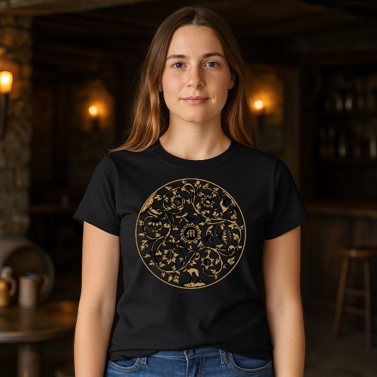 Baroque Rokoko Birds Animals Floral Monogramm druc T-Shirt