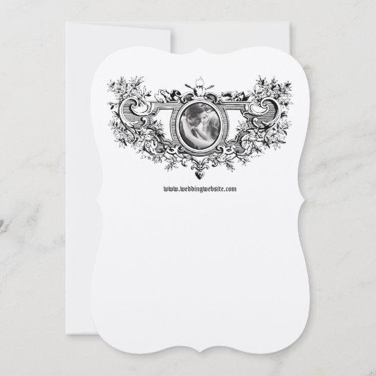 Baroque Rokoko Cartouche Flaming Hearts & Birds Einladung (Rückseite)