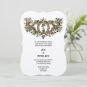 Baroque Rokoko Cartouche Flaming Hearts & Birds Einladung (Stehend Vorderseite)