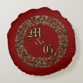 Baroque Rokoko Cartouche Monogramme Hochzeitsringe Rundes Kissen (Rückseite)