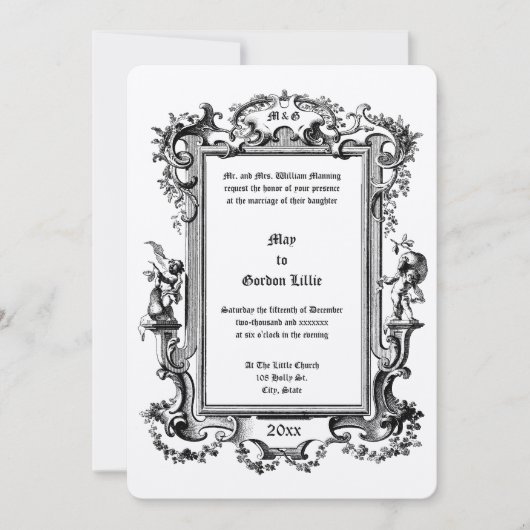 Baroque Rokoko Cherubs Frucht Blumenrahmen Border Einladung (Vorderseite)