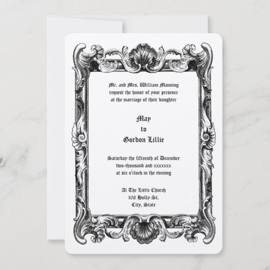Baroque Rokoko Rocaille Frame Wedding Einladung (Vorderseite)