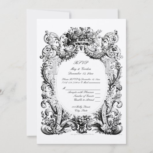 Baroque Rokoko Wedding RSVP-Vorlage Einladung (Vorderseite)