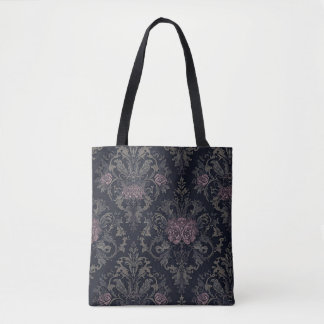 Baroque Rose Moth Tote – Gothic Floral Damask Bag Tasche