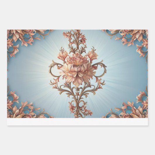 Baroque Rose Wrapping Paper Flat Sheet Set of 3 Geschenkpapier Set (Vorderseite)