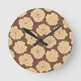Baroque Roses on walnut brown - seamless pattern. Runde Wanduhr