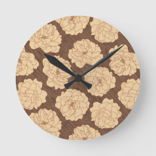 Baroque Roses on walnut brown - seamless pattern.  Runde Wanduhr