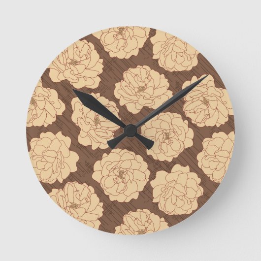 Baroque Roses on walnut brown - seamless pattern. Runde Wanduhr (Vorderseite)