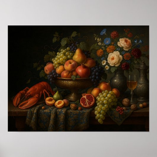 Baroque Still Life with Fruit and Lobster Poster (Vorne)