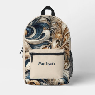 Baroque Swirl Pattern in Blue & Gold Bedruckter Rucksack