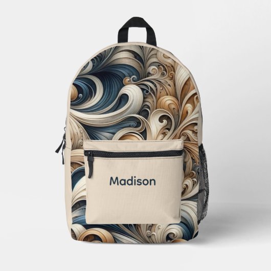 Baroque Swirl Pattern in Blue & Gold Bedruckter Rucksack (Vorderseite)