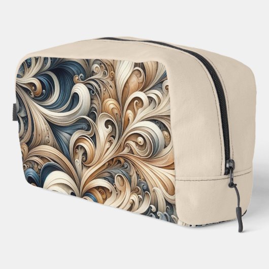 Baroque Swirl Pattern in Blue & Gold Waschbeutel (Rechte Ecke)