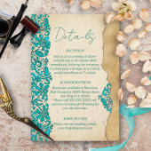 Baroque Turquoise Floral Lace Wedding  Begleitkarte
