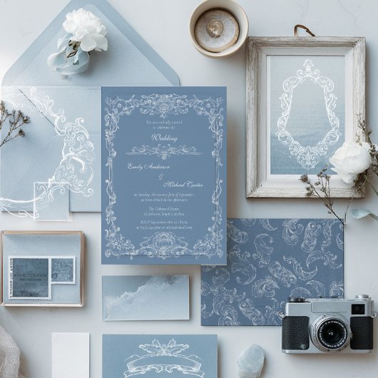 Baroque Vintage Damask Wedding Einladung