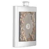 Baroque Vintage Topography Metallic Ivory Monogram Flachmann (Rechts)