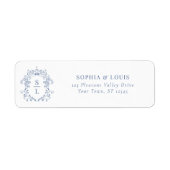 Baroque Wappen Monogram Blue Wedding Rücksendeadre (Vorne)