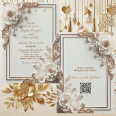 Baroque White Flowers Opulence Ivory Gold Frame Einladung