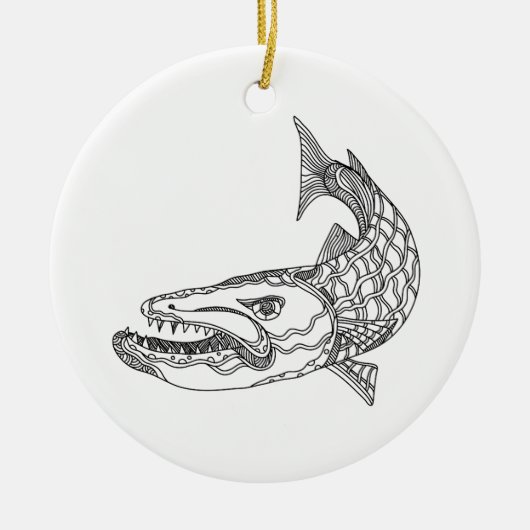 Barracuda-Fisch-Gekritzel-Kunst Keramikornament (Vorne)