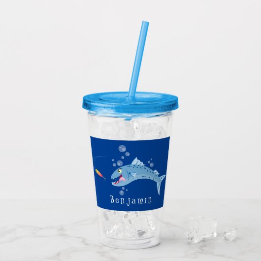 Barracuda Fisch hungriger Cartoon Acryltrinkbecher (Rückseite Ice)
