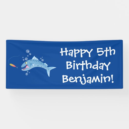 Barracuda Fisch hungriger Cartoon Banner (Horizontal)