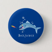 Barracuda Fisch hungriger Cartoon Button (Vorderseite)